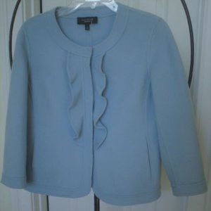 Talbots Wool Jacket Soft Blue Ruffle Front Size 8